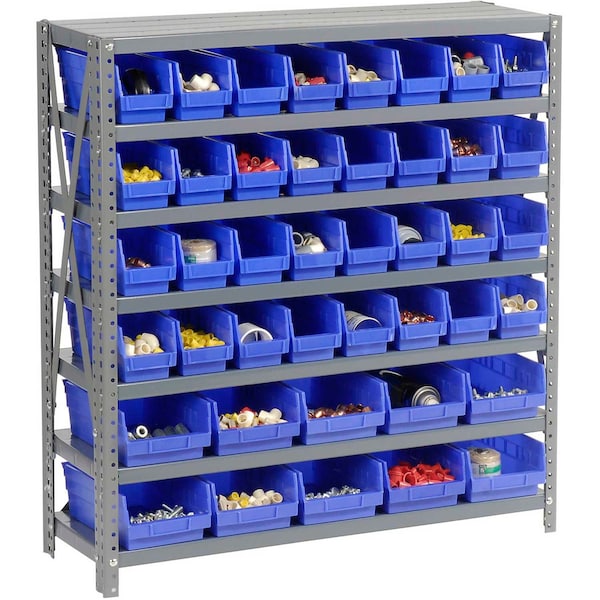 Global Industrial Steel Shelving with Total 42 4inH Plastic Shelf Bins Blue, 36x18x39-7 Shelves 603437BL - main